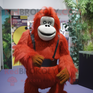 Red Orangutan mascot costume character dressed with a Tank Top and Cummerbunds