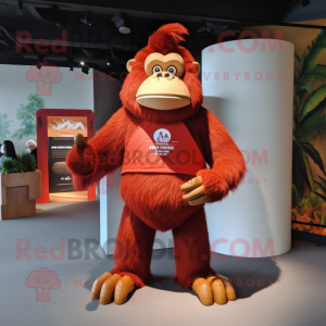 Red Orangutan mascot costume character dressed with a Tank Top and Cummerbunds