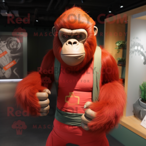 Red Orangutan mascot costume character dressed with a Tank Top and Cummerbunds