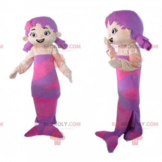 Mascotte de sirène violette avec deux couettes - Redbrokoly.com