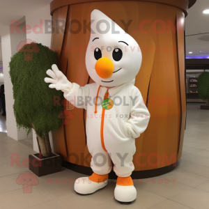 White Apricot mascot costume character dressed with a Sweatshirt and Shoe clips