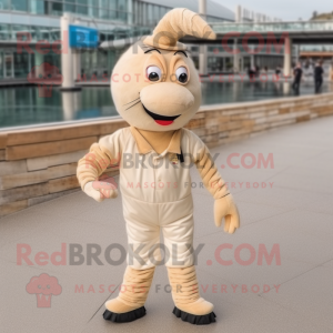 Beige Shrimp Scampi mascot costume character dressed with a Trousers and Necklaces