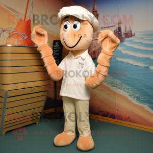Beige Shrimp Scampi mascot costume character dressed with a Trousers and Necklaces