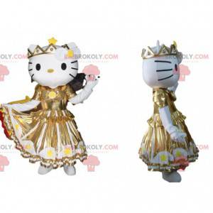 Mascotte Hello Kitty met een gouden jurk met ruche -