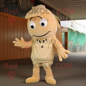 Beige Shrimp Scampi mascot costume character dressed with a Trousers and Necklaces