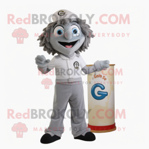 Gray Gyro mascot costume character dressed with a Capri Pants and Brooches