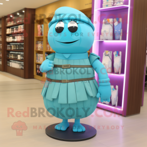 Cyan Grenade mascot costume character dressed with a Pencil Skirt and Belts