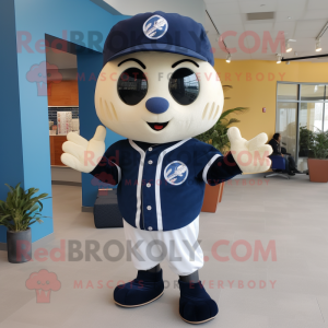 Navy Baseball Ball mascot costume character dressed with a Romper and Scarves