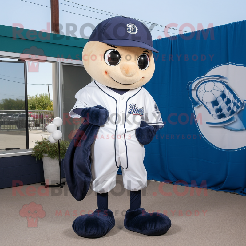 Navy Baseball Ball mascot costume character dressed with a Romper and Scarves