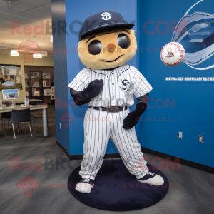Navy Baseball Ball mascot costume character dressed with a Romper and Scarves