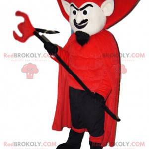 Mascotte de diable avec un costume rouge et un trident -