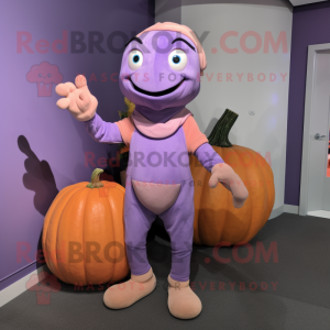 Lavender Pumpkin mascot costume character dressed with a Turtleneck and Gloves