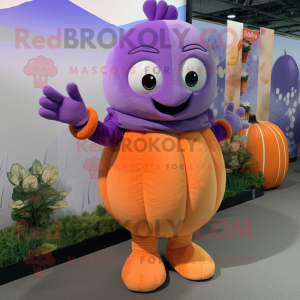 Lavender Pumpkin mascot costume character dressed with a Turtleneck and Gloves