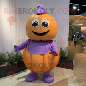 Lavender Pumpkin mascot costume character dressed with a Turtleneck and Gloves