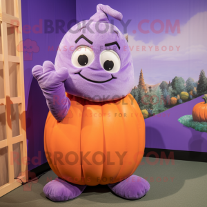 Lavender Pumpkin mascot costume character dressed with a Turtleneck and Gloves