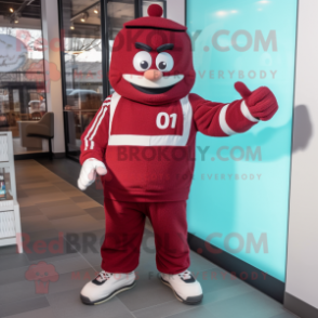 Maroon Wrist Watch mascot costume character dressed with a Joggers and Mittens