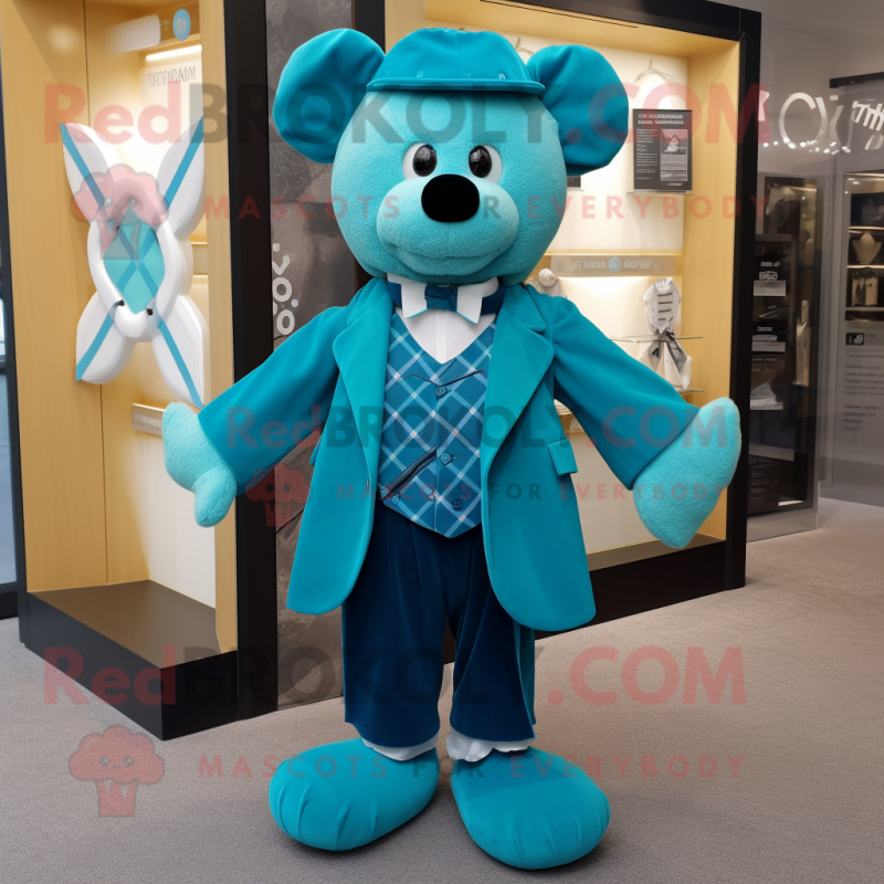 Cyan Celtic Cross mascot costume character dressed with a Coat and Bow ties Cyan Celtic Cross mascot costume character dressed with a Coat and Bow ties