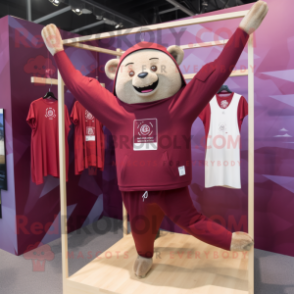 Maroon Trapeze Artist mascot costume character dressed with a Sweatshirt and Cufflinks