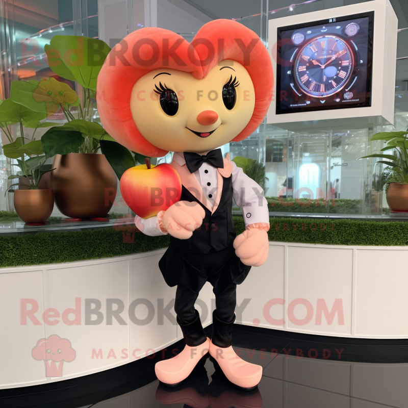 Peach Cupid mascot costume character dressed with a Tuxedo and Digital watches Peach Cupid mascot costume character dressed with a Tuxedo and Digital watches