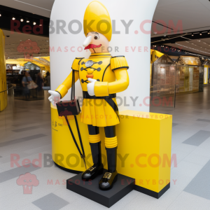 Yellow Swiss Guard mascot costume character dressed with a Leggings and Wallets