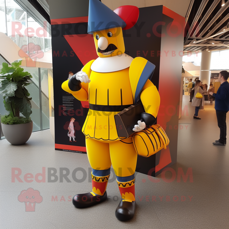 Yellow Swiss Guard mascot costume character dressed with a Leggings and Wallets Yellow Swiss Guard mascot costume character dressed with a Leggings and Wallets