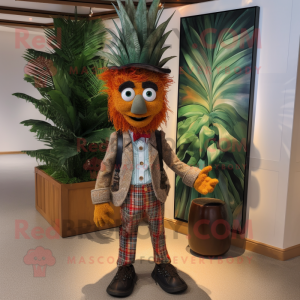 Rust Pineapple mascot costume character dressed with a Bermuda Shorts and Suspenders