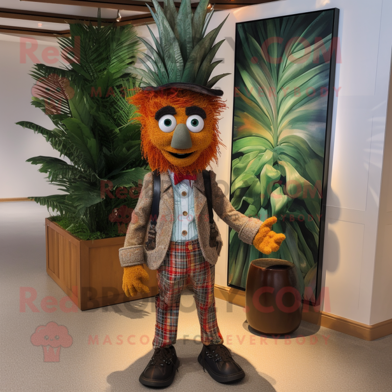Rust Pineapple mascot costume character dressed with a Bermuda Shorts and Suspenders Rust Pineapple mascot costume character dressed with a Bermuda Shorts and Suspenders