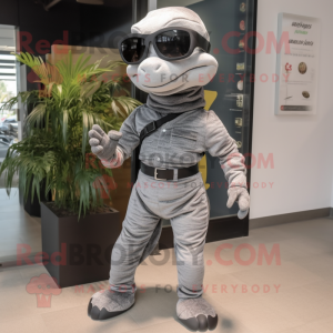 Gray Python mascot costume character dressed with a Trousers and Sunglasses