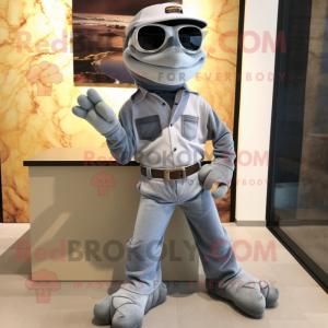 Gray Python mascot costume character dressed with a Trousers and Sunglasses