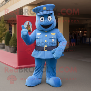 Blue American Soldier mascot costume character dressed with a Waistcoat and Gloves