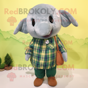 Olive Whale mascot costume character dressed with a Flannel Shirt and Keychains