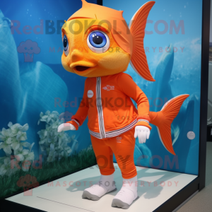 nan Goldfish mascot costume character dressed with a Rash Guard and Shoe clips