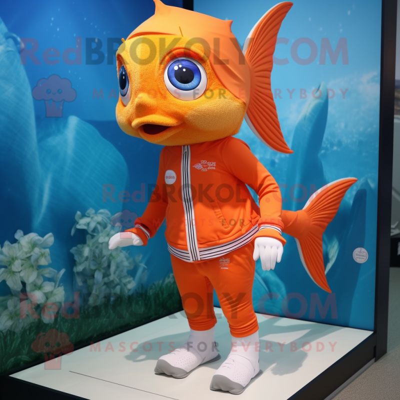nan Goldfish mascot costume character dressed with a Rash Guard and Shoe clips