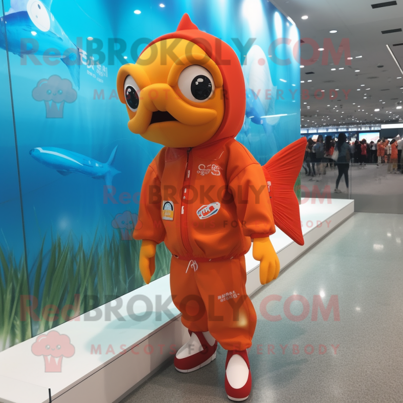 nan Goldfish mascot costume character dressed with a Rash Guard and Shoe clips