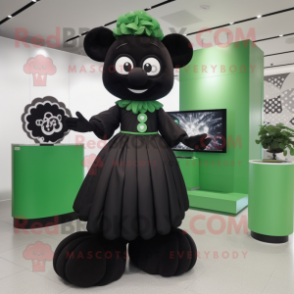 Black Four Leaf Clover mascot costume character dressed with a Maxi Skirt and Watches