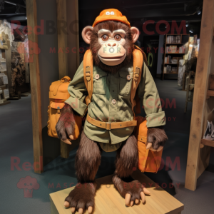 Rust Chimpanzee mascot costume character dressed with a Cargo Shorts and Handbags