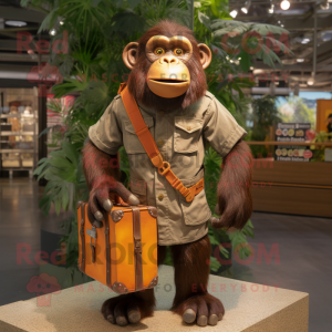 Rust Chimpanzee mascot costume character dressed with a Cargo Shorts and Handbags