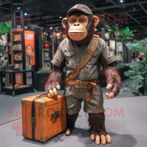 Rust Chimpanzee mascot costume character dressed with a Cargo Shorts and Handbags