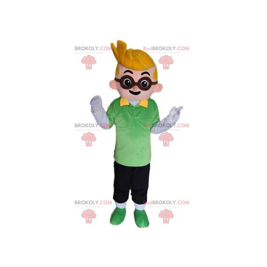 Mascot niño rubio con gafas - Redbrokoly.com
