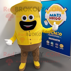 Yellow Tacos mascot costume character dressed with a Henley Tee and Pocket squares