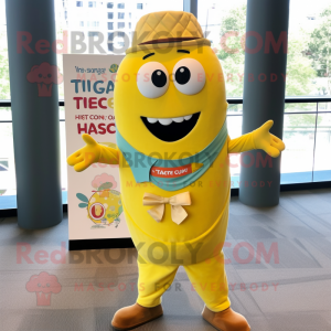 Yellow Tacos mascot costume character dressed with a Henley Tee and Pocket squares