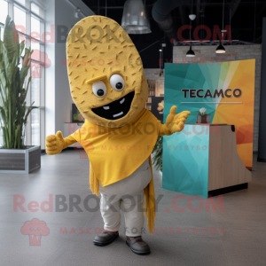 Yellow Tacos mascot costume character dressed with a Henley Tee and Pocket squares