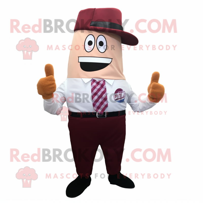 Maroon Tacos mascot costume character dressed with a Poplin Shirt and Ties Maroon Tacos mascot costume character dressed with a Poplin Shirt and Ties