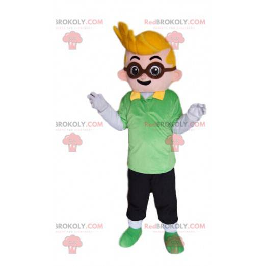 Garotinho loiro mascote de óculos - Redbrokoly.com