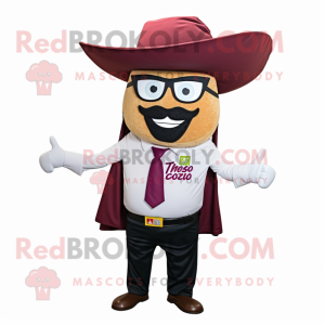 Maroon Tacos mascot costume character dressed with a Poplin Shirt and Ties