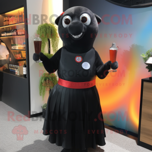 Black Seal mascot costume character dressed with a Cocktail Dress and Smartwatches