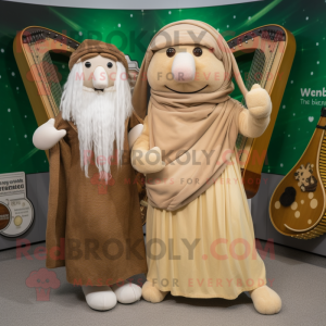 Beige keltisk harpe maskot...