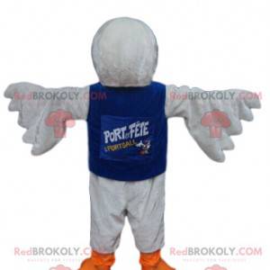 Witte vogel mascotte met een blauwe trui - Redbrokoly.com