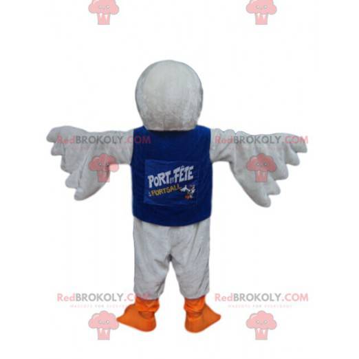 Weißes Vogelmaskottchen mit einem blauen Trikot - Redbrokoly.com