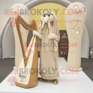 Beige keltisk harpe maskot...